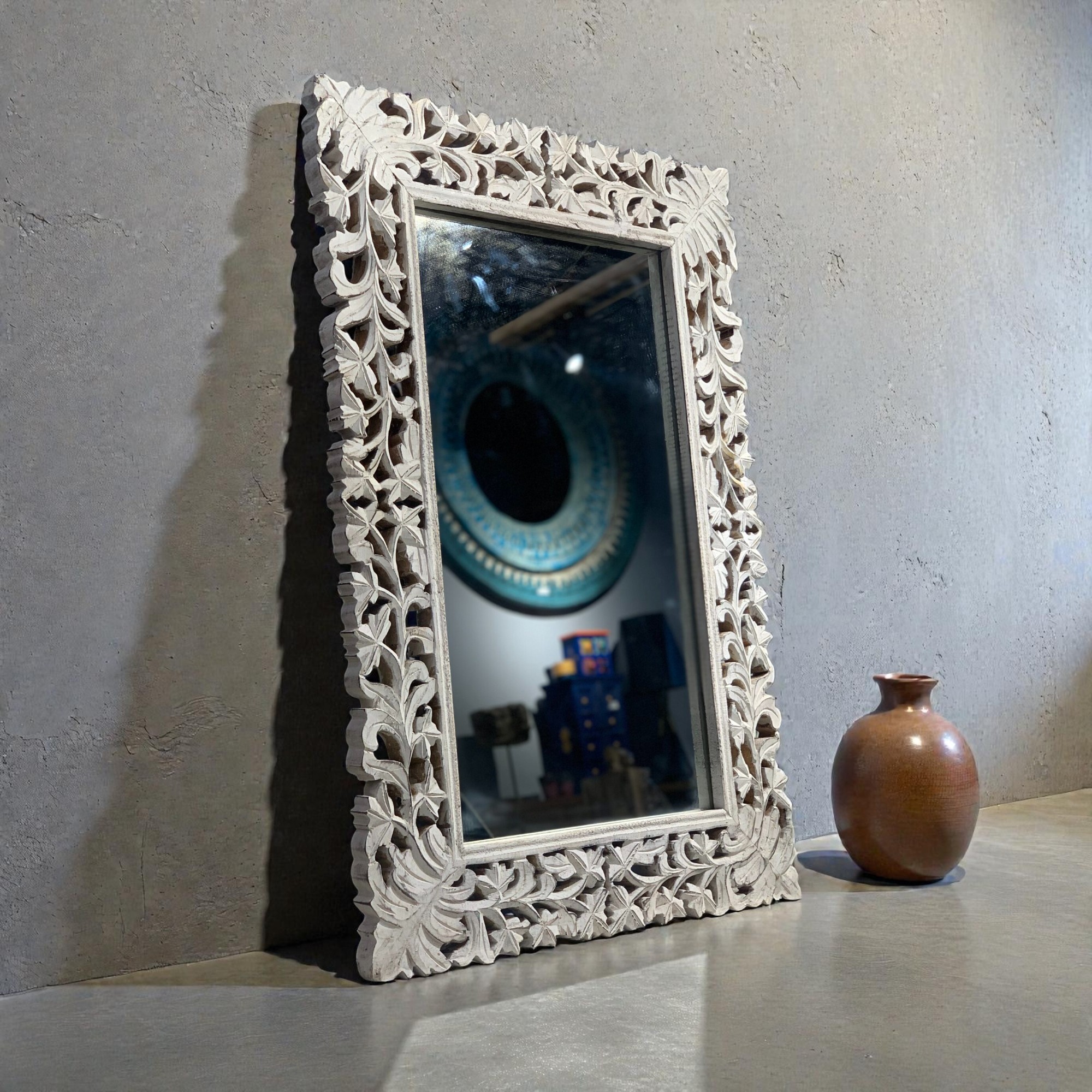 White Carved Frame Mirror