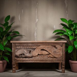 Old Wood Console With Openable Storage