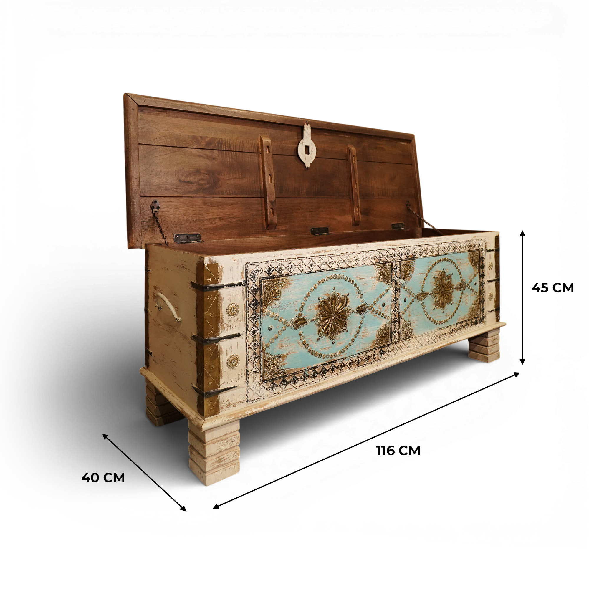 Handcrafted Teal Box cum Coffee Table - Image 3