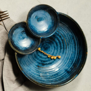 Blue Bowl with Two Dips