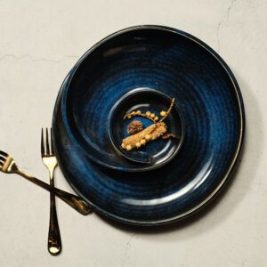 Blue Round Platter with Center Dip