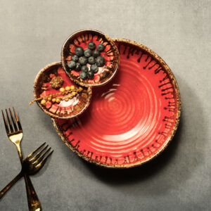 Red Bowl with Two Dips