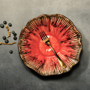 Red Flower-Shaped Ceramic Bowl