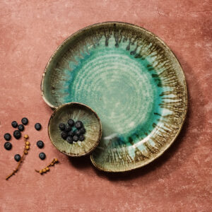 Turquoise Round Platter with Side Dip