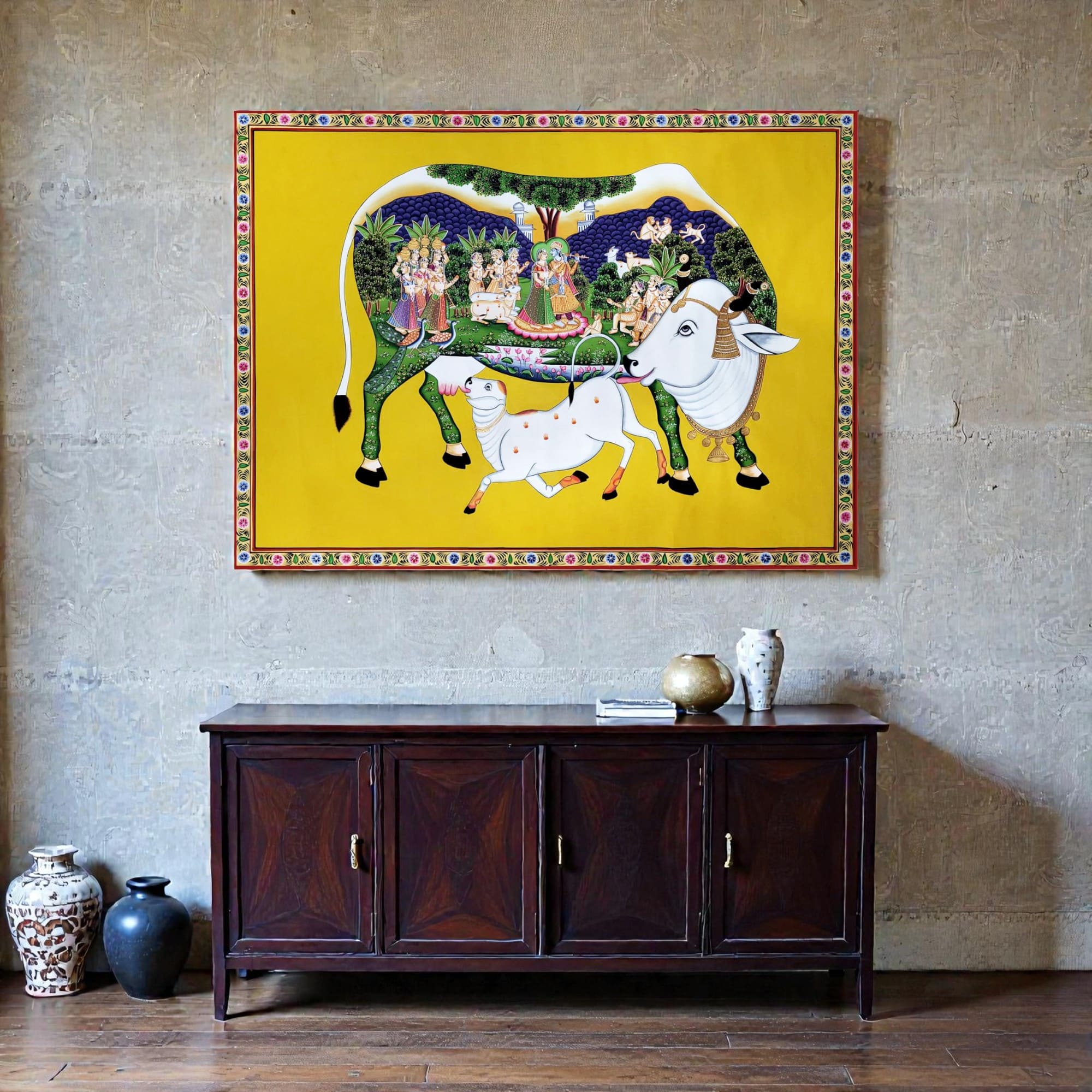 Kamdhenu with Calf (Bright Yellow)