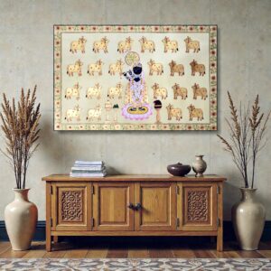 Shrinath Ji with Kamdhenu (Pastel Cream)