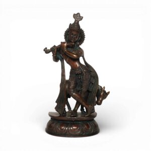 Lord Krishna With Kamdhenu in Copper Finish