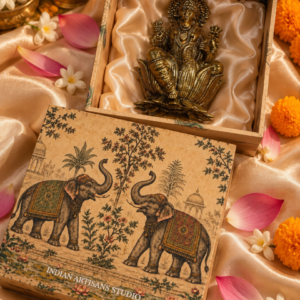 Antique Brass Finish Ganesha Idol on Lotus | Elephant Heritage Gift Box
