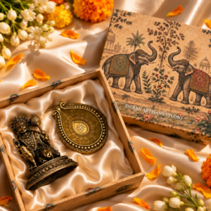 Premium Antique Brass Hanuman Idol &  Diya Pooja Set | Elephant Heritage Gift Box