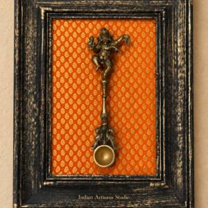 Framed Antique Brass Dancing Ganesha Wall Art Diya
