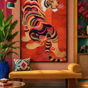 "Majestic Tiger" Framed Contemporary Folk Art