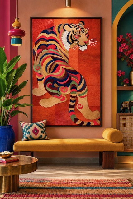 "Majestic Tiger" Framed Contemporary Folk Art