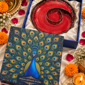 Red Ceramic Spiral Platter & Pooja Thali | Peacock Heritage Gift Box