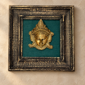 Premium Framed Antique Brass Goddess Durga Face Wall Art