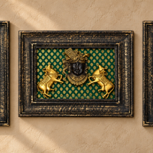 Set of 3 Framed Divine Wall Art | Krishna, Ganesha & Shankh