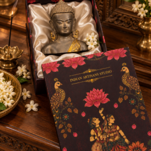 Antique Finish Buddha Bust Idol | Lotus & Peacock Heritage Gift Box