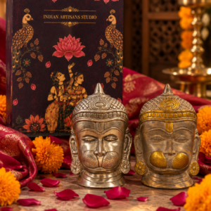 Antique Silver & Dual-Tone Lord Hanuman Face Idol Set