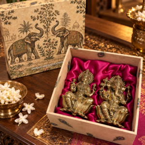Antique Brass Lakshmi Ganesha Idol Set | Elephant Heritage Gift Box