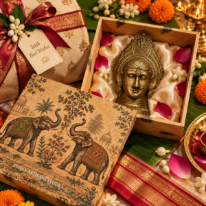 Antique Brass Goddess Devi Face Idol | Elephant Heritage Gift Box