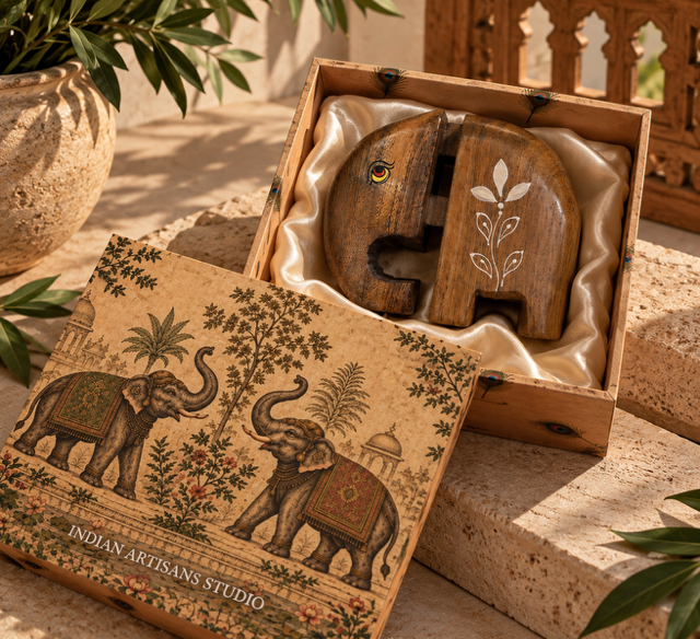 Handcrafted Wooden Elephant Spectacle Holder | Elephant Heritage Gift Box