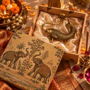 Premium Antique Brass Matsya (Fish) Tealight Holder | Elephant Heritage Gift Box