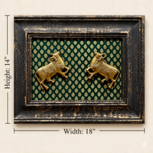 Framed Antique Brass Pichwai Cows Wall Art