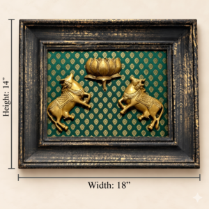 Framed Antique Brass Pichwai Cows & Lotus Wall Art