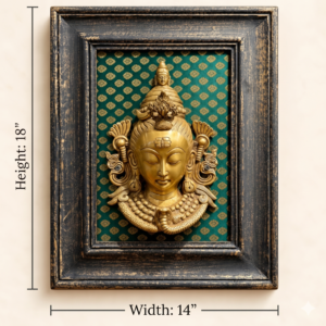 Framed Antique Brass Lord Shiva Face Wall Art