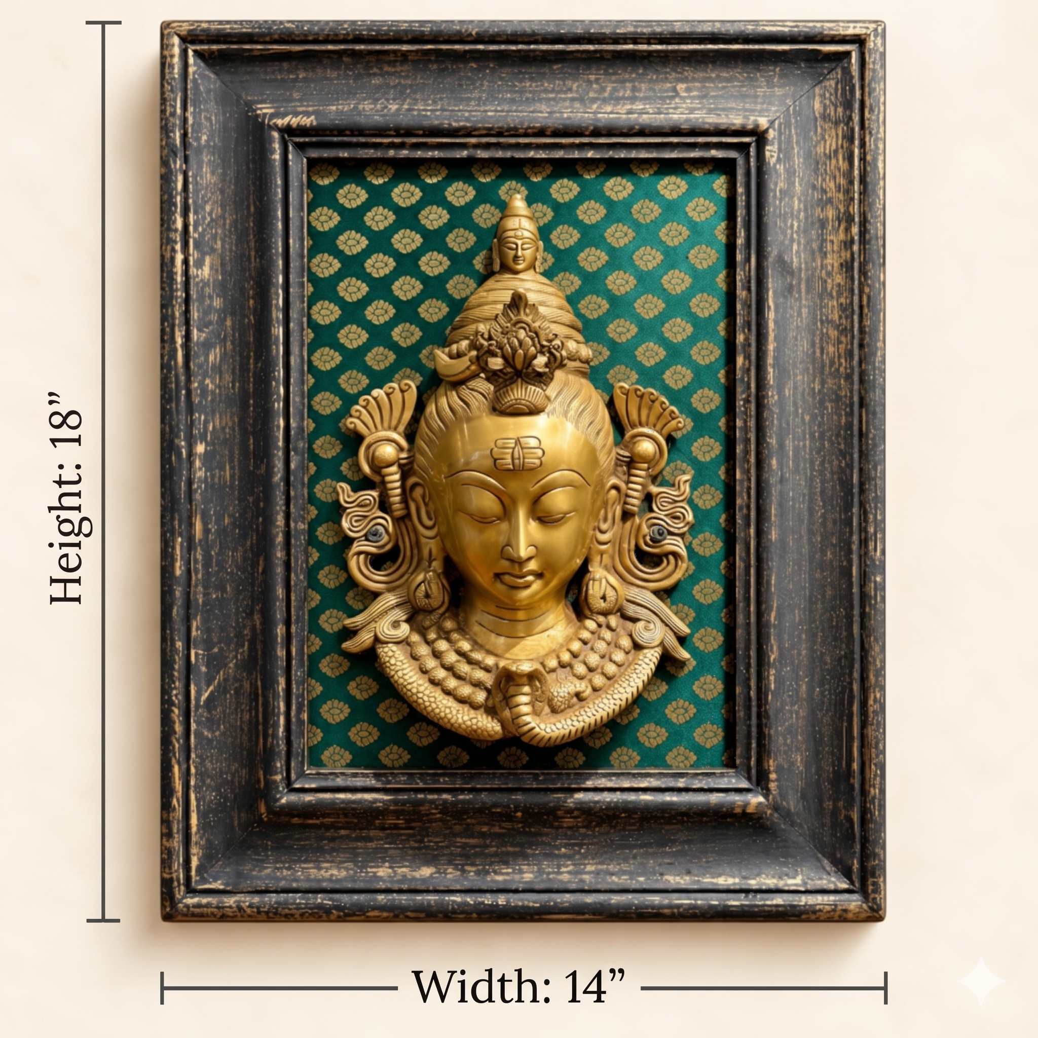 Framed Antique Brass Lord Shiva Face Wall Art