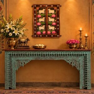Pichwai Wall Window with Nandi & Lotus – Traditional Indian Handcrafted Wall Decor