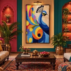 "Abstract Peacock" Framed Contemporary Art
