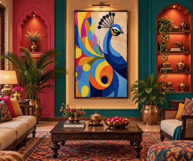 "Abstract Peacock" Framed Contemporary Art